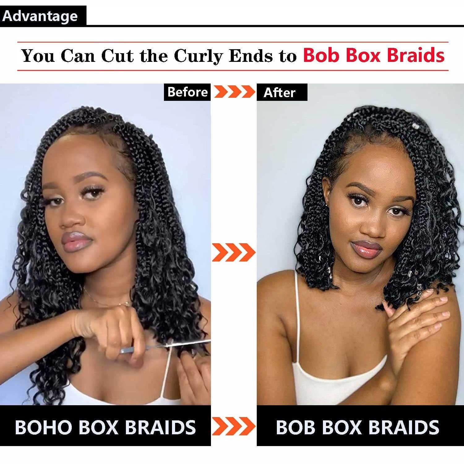 8 Packs Bohemian Goddess Box Braids Crochet Hair Curly 12 Inch Boho Crochet B…