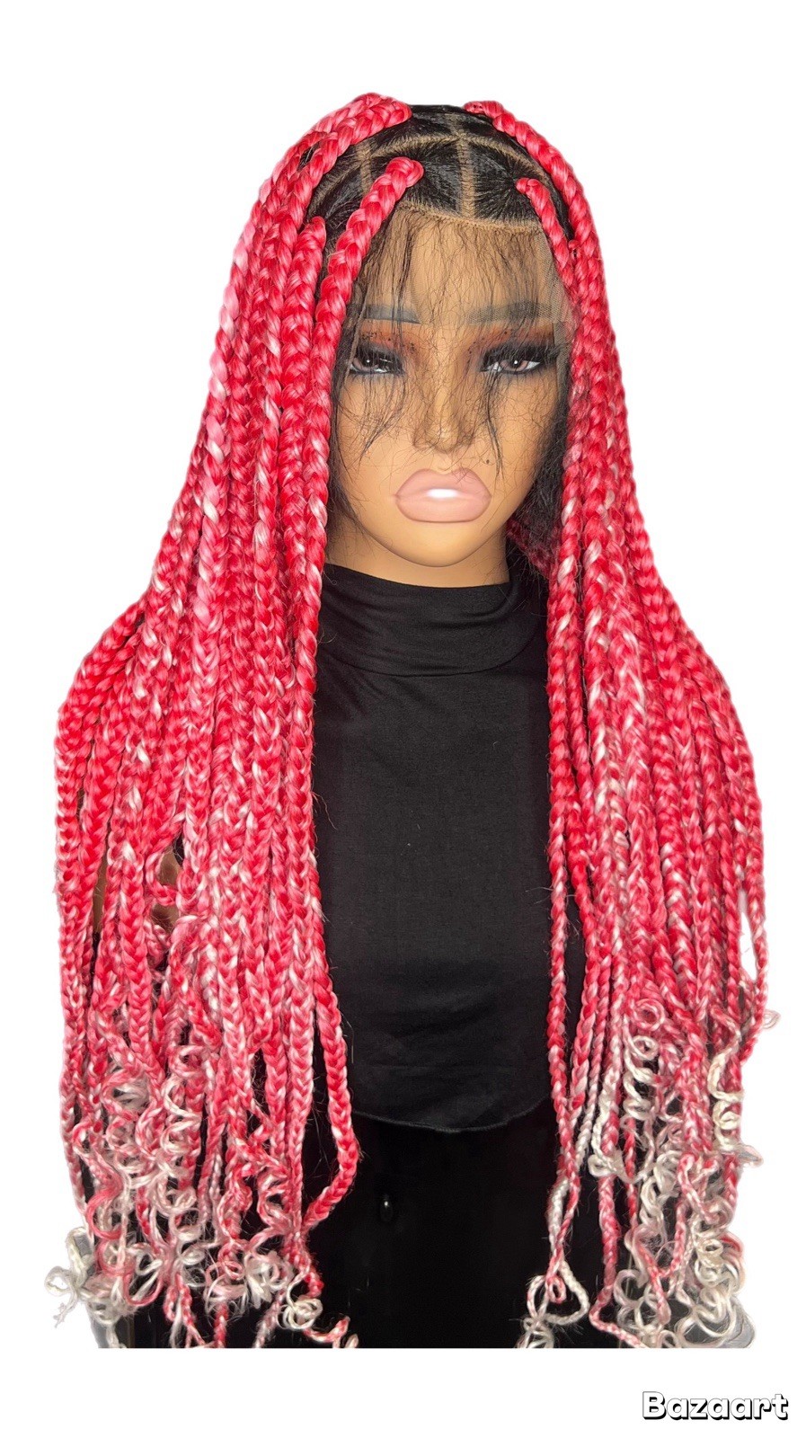 SYNTHETIC BRAID HAIR EXTENSION RED/PINK 31-40 IN CURLY ENDS WOMEN