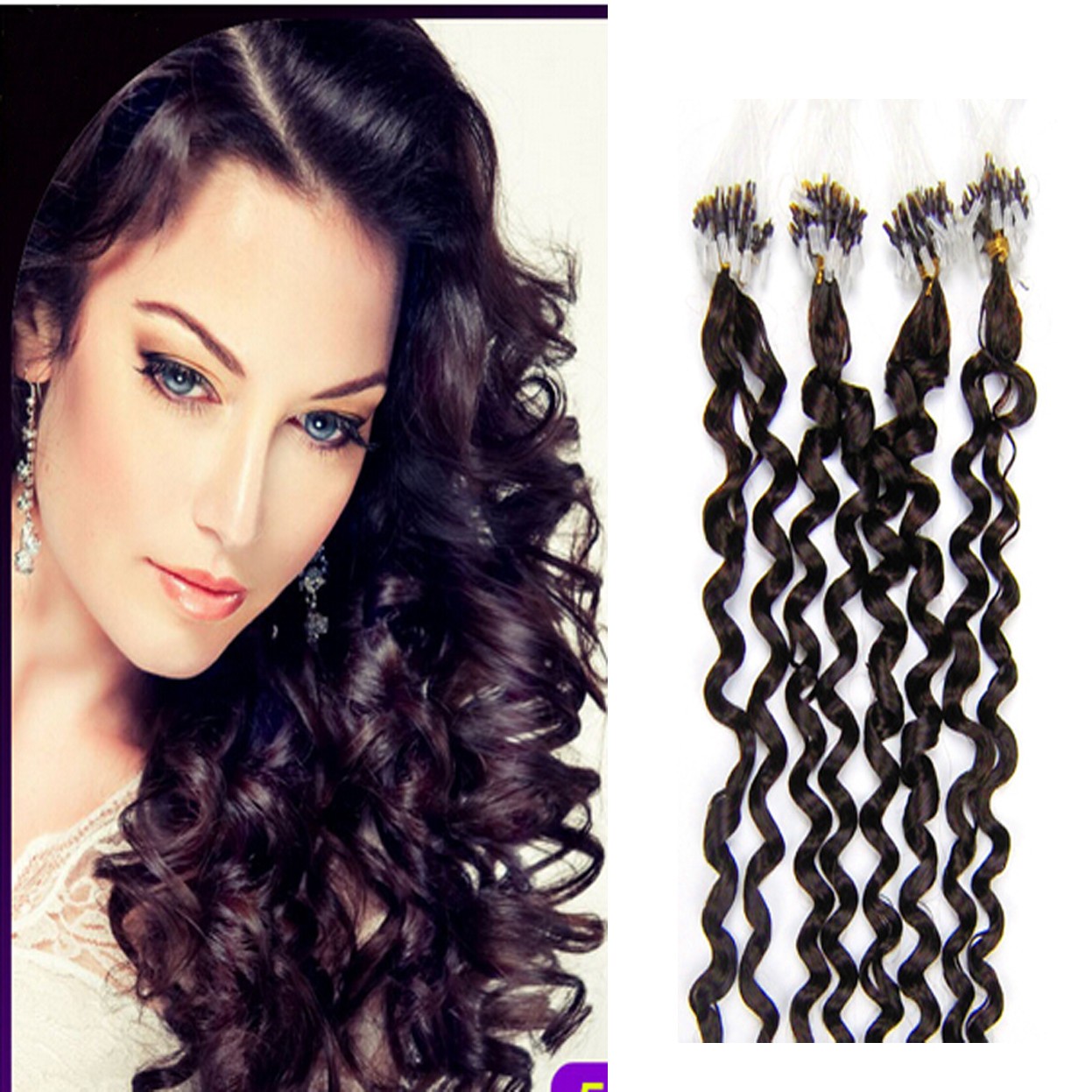 Micro Beads Loop Ring Link Real Human Hair Extensions Water Curly 20inch 100S50g