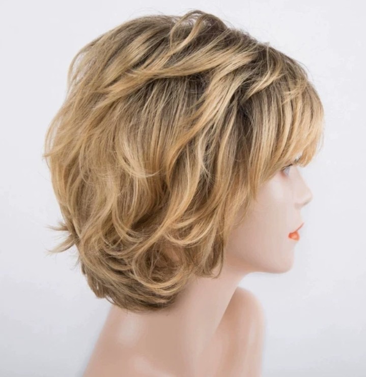 Short Fluffy Wavy Rooted Blonde Mix Synthetic Hair Wigs Women Soft Natural Daily