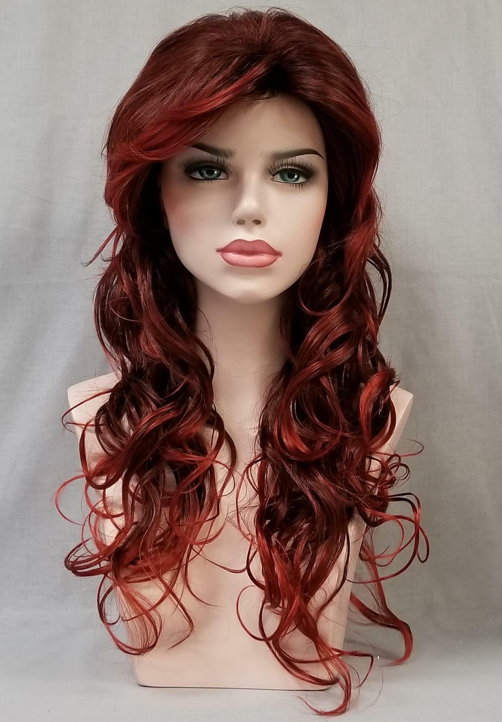 WOMENS 22″ LONG BIG LOOSE CURLS CURLY WAVY HAIR LAYERED WIG W/ BANGS DAREEN