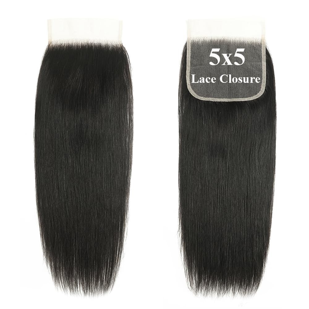 16 Inch HD Lace Closure Straight Brazilian Virgin Human Hair – Pre Plucked, Free