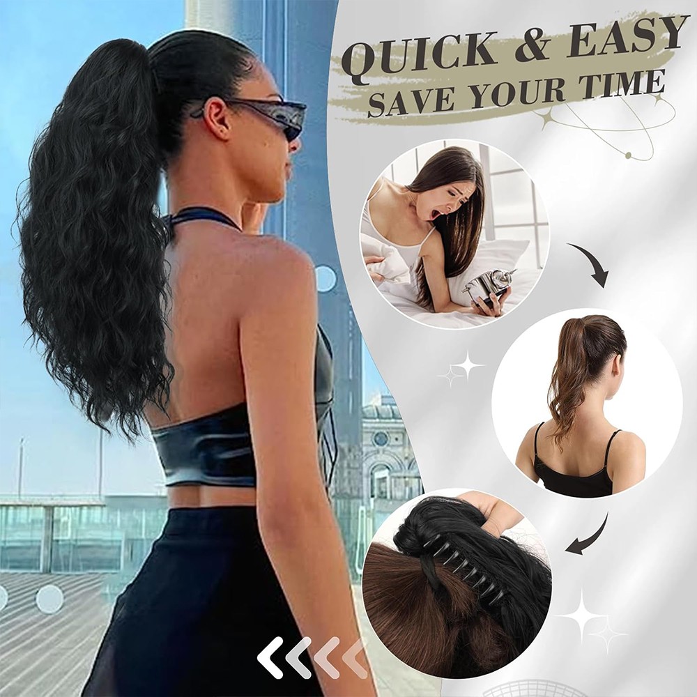 Natural Thick Wavy Claw On Clip Ponytail Real As Human Pony Tail Hair Extensions
