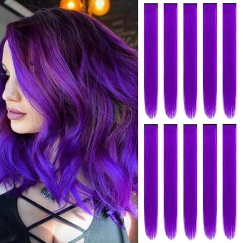 22 inch Colored Hair Extensions Straight Hairpiece, Multi-colors Party Purple