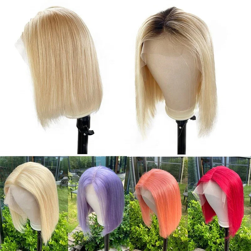 Bone Straight Full Machine Made Bob Wigs with Bangs Brazilian Hair Bob Wigs