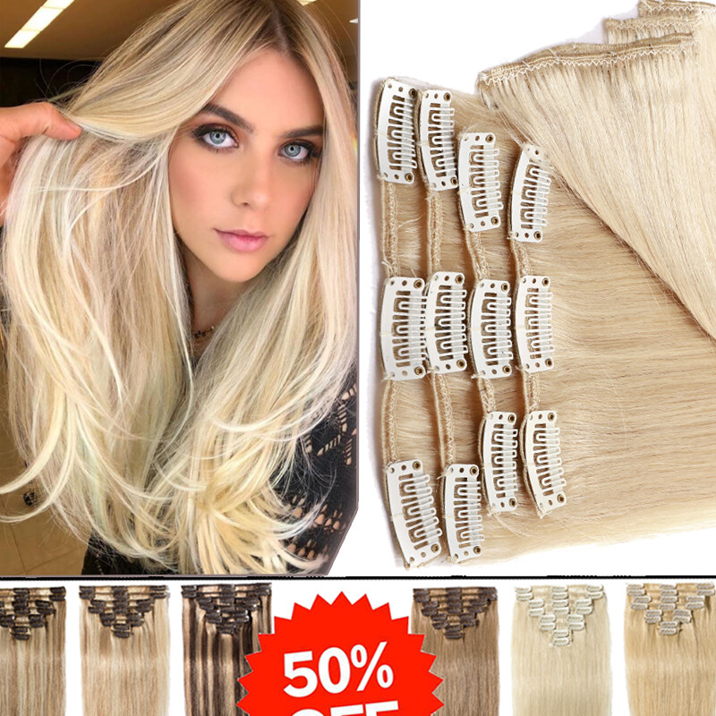 15″16″18″20″ Clip In 8pcs Remy Human Hair Extensions Real Human Full Head US
