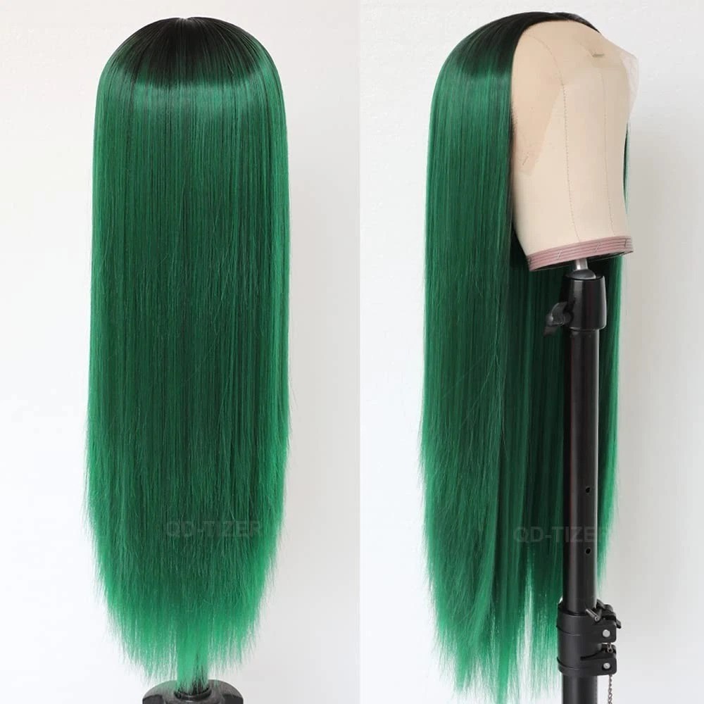 22″ Glueless Ombre Green Lace Front Wig Heat Resistant Synthetic