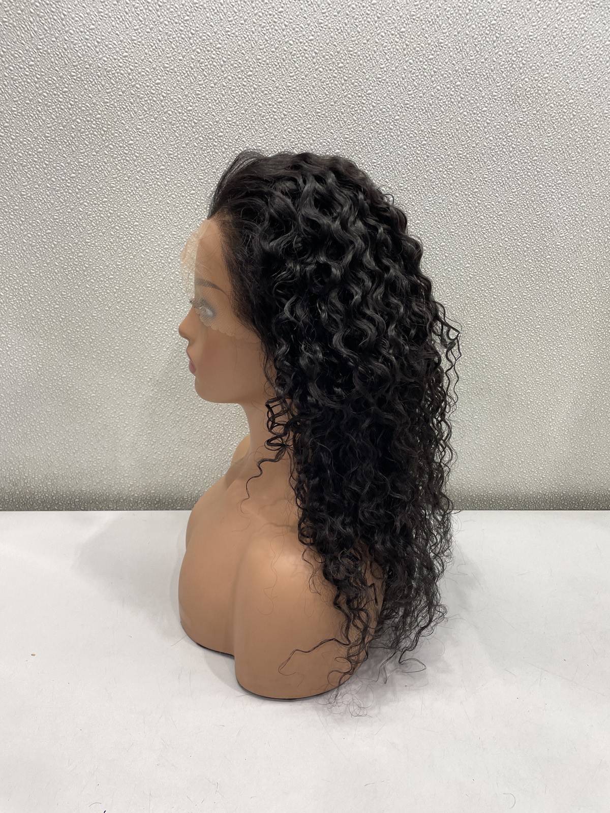 SNJON Natural Black Water Wave Human Hair Blend 13×6 Front Lace Wig, 18″