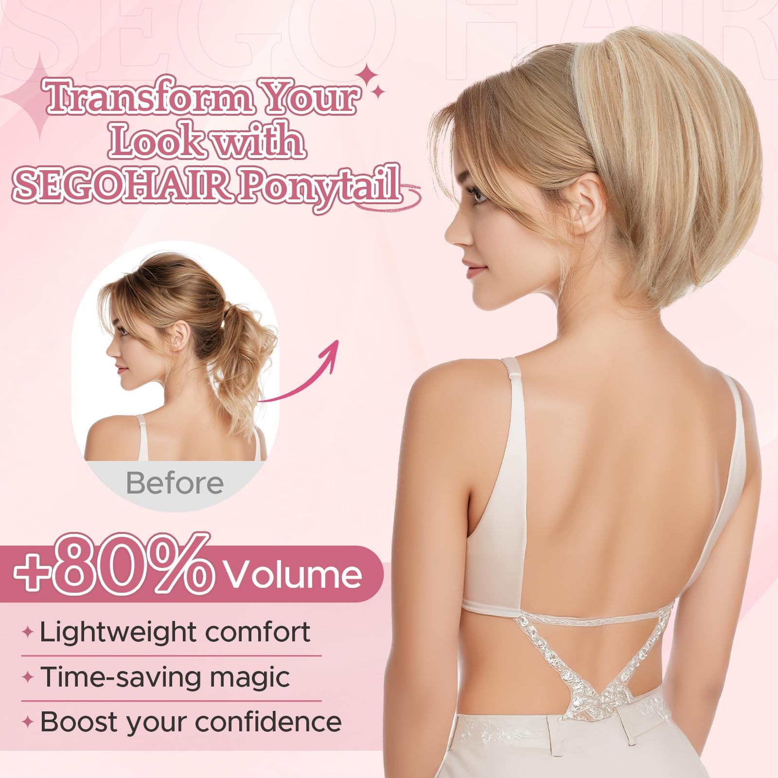 SEGOHAIR Claw Clip Short Ponytail Hair Extensions Messy Bun Hair Piece for wi…