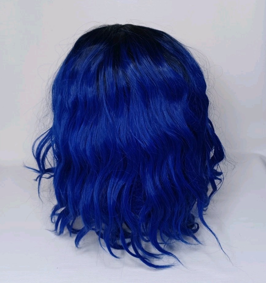 Shoulder Length Blue & Black Ombre Wig