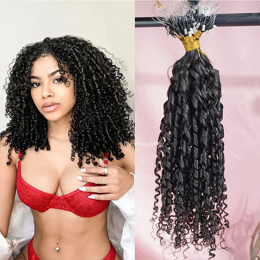 Bouncy Curly Micro Loop Human Hair Extension Microlink Brazilian Hair 100pcs
