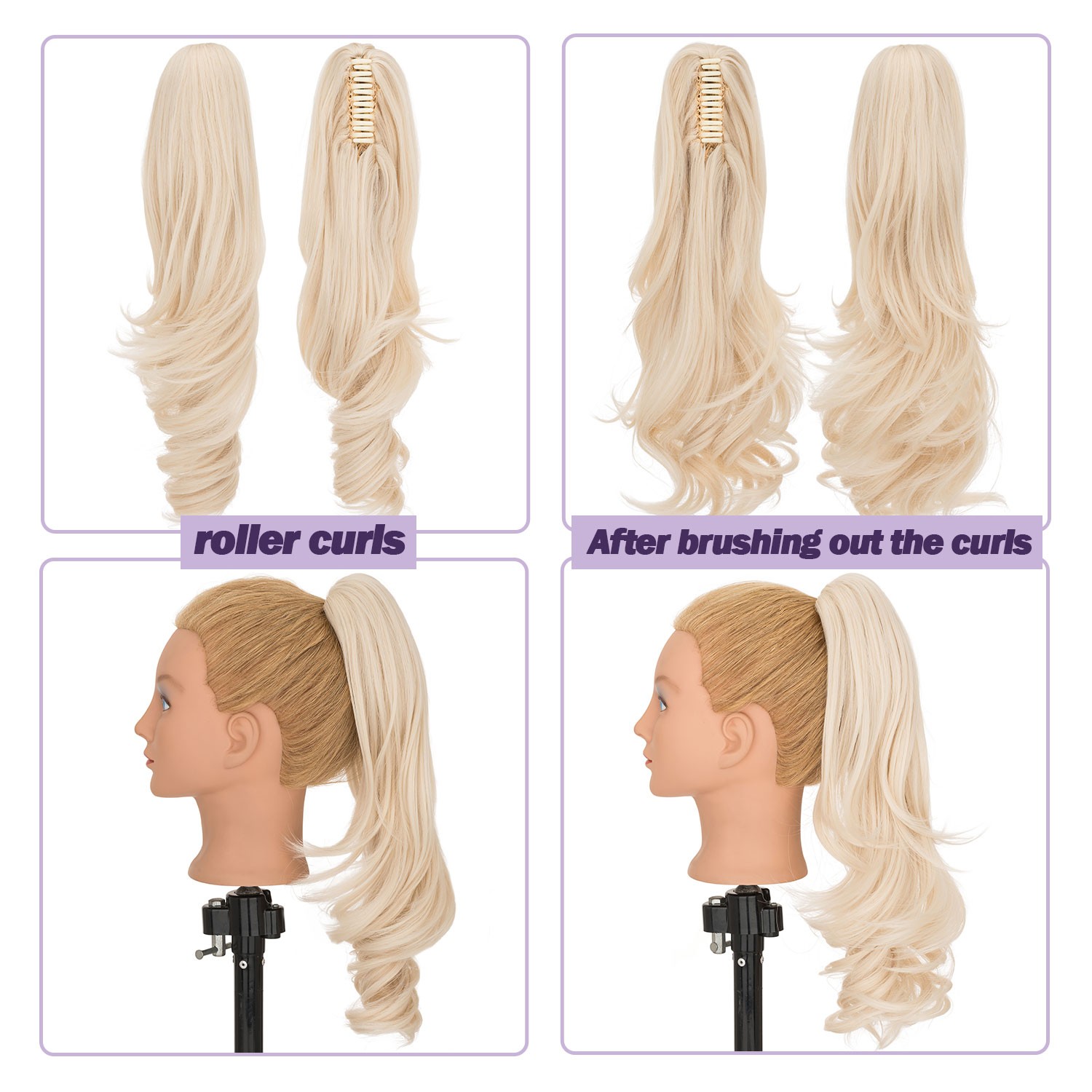 18in Ponytail Claw Clip in As Human Hair Extension Pony Tail Thick Hairpiece USA