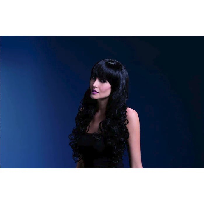Fever Isabelle Wig 26 inch long brown woman soft curl bangs daily dance stage