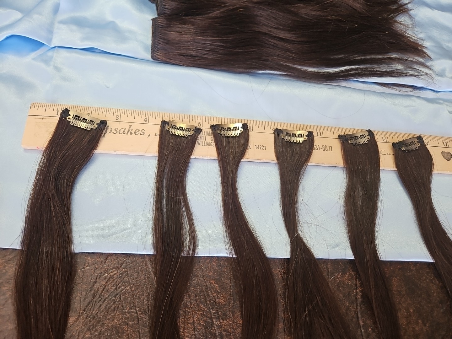 Remy Human Hair Filler Extensions Hair clips, full Set Of 12 Drk Brunette
