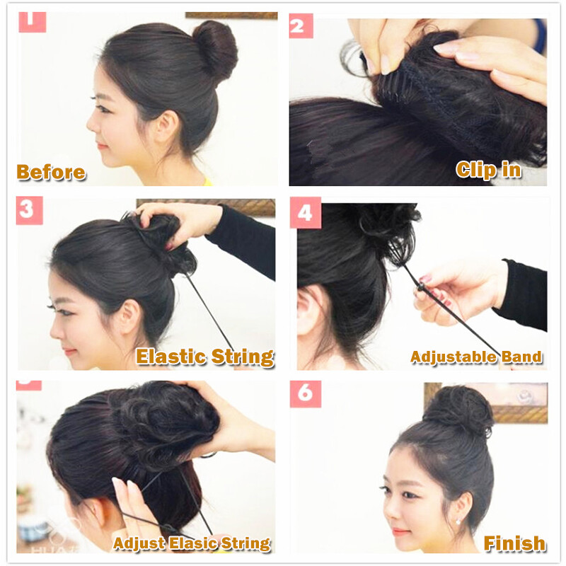 100% Real Human Hair Piece Clip In Wrap On Around Chignon Messy Bun Elastic Band