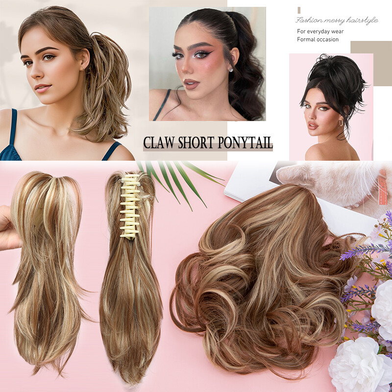 Short Jaw Claw on Ponytail Bendable Clip in Pony Tail Hair Extensions Messy Bun