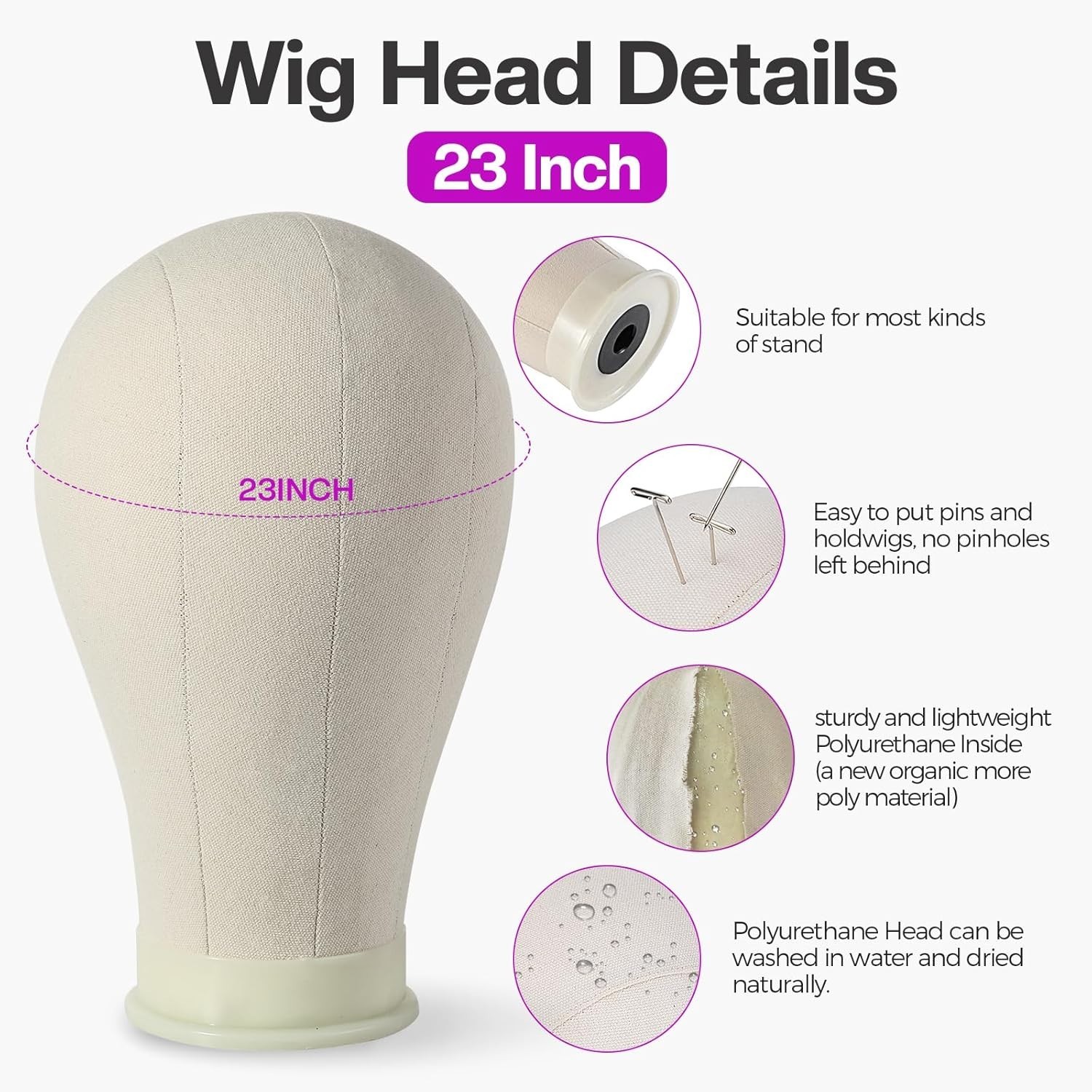 Sturdy 23-Inch Wig Stand with Canvas Head for Professional Wig Styling