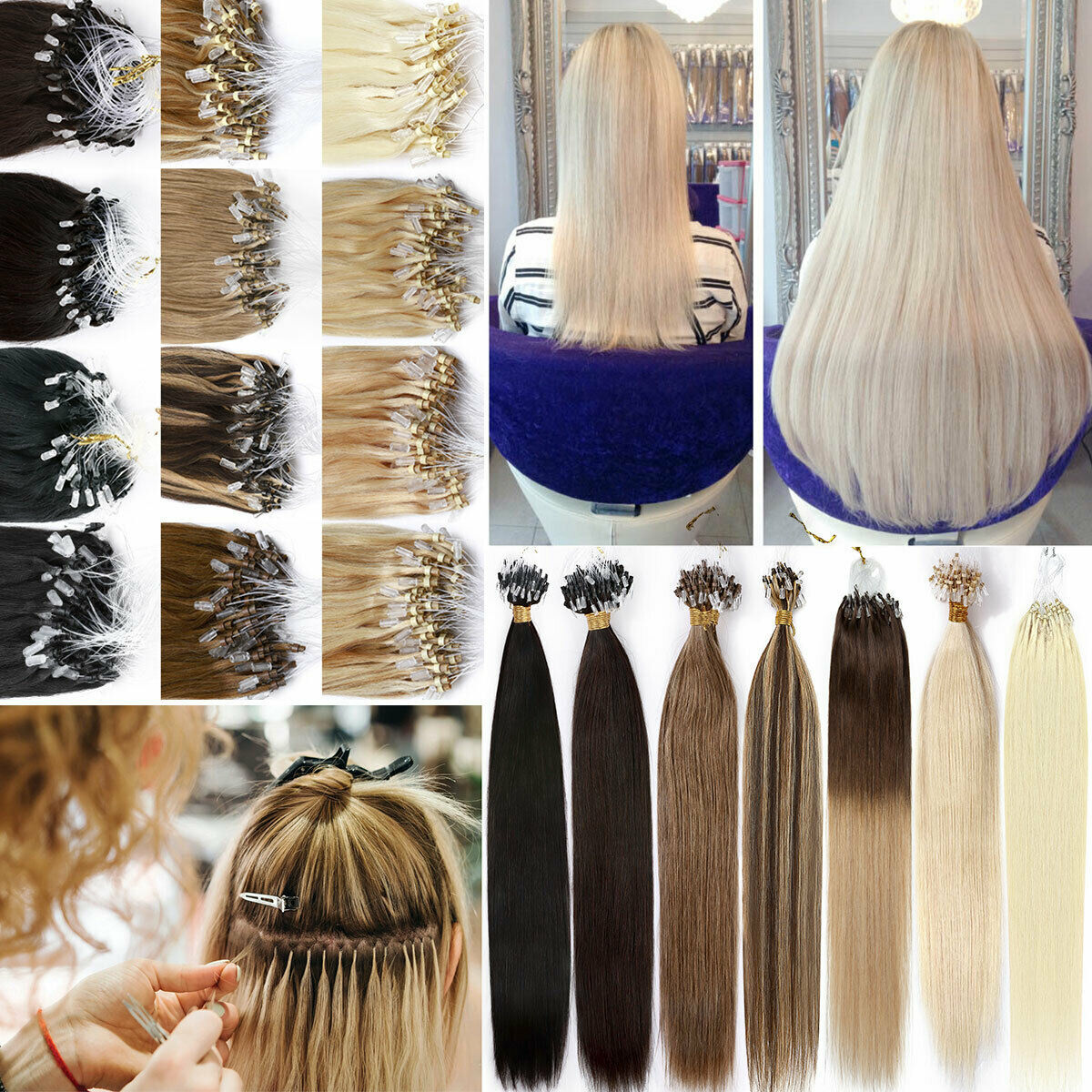 Micro Ring Beads Link Hair Extensions Real Human Hair Russian Remy Hair Straight