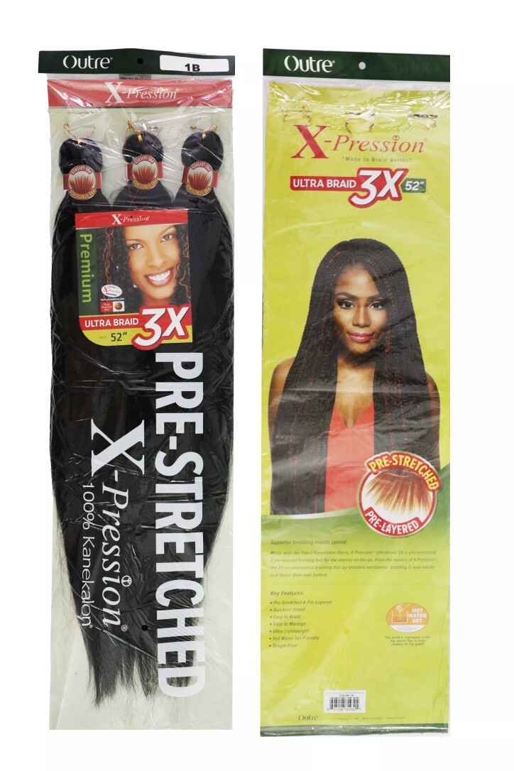 Pre-stretch x-pression hair Ultra braid 3x per pack 52″ color 1b-27