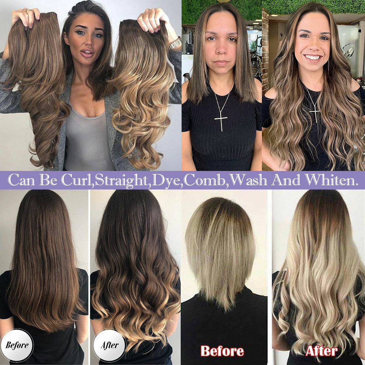 Wire Clip Hair Extensions Elastic Band Secret Headband Ring 100% Real Human Hair