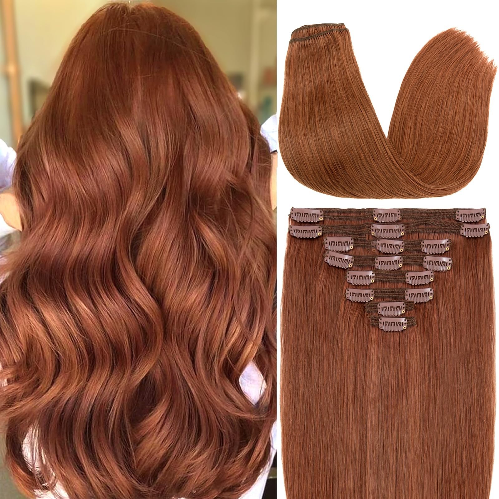 Thick Clip-In Human Hair Extensions 100% Remy Double Weft 18 Inch 140g Dark Aubu