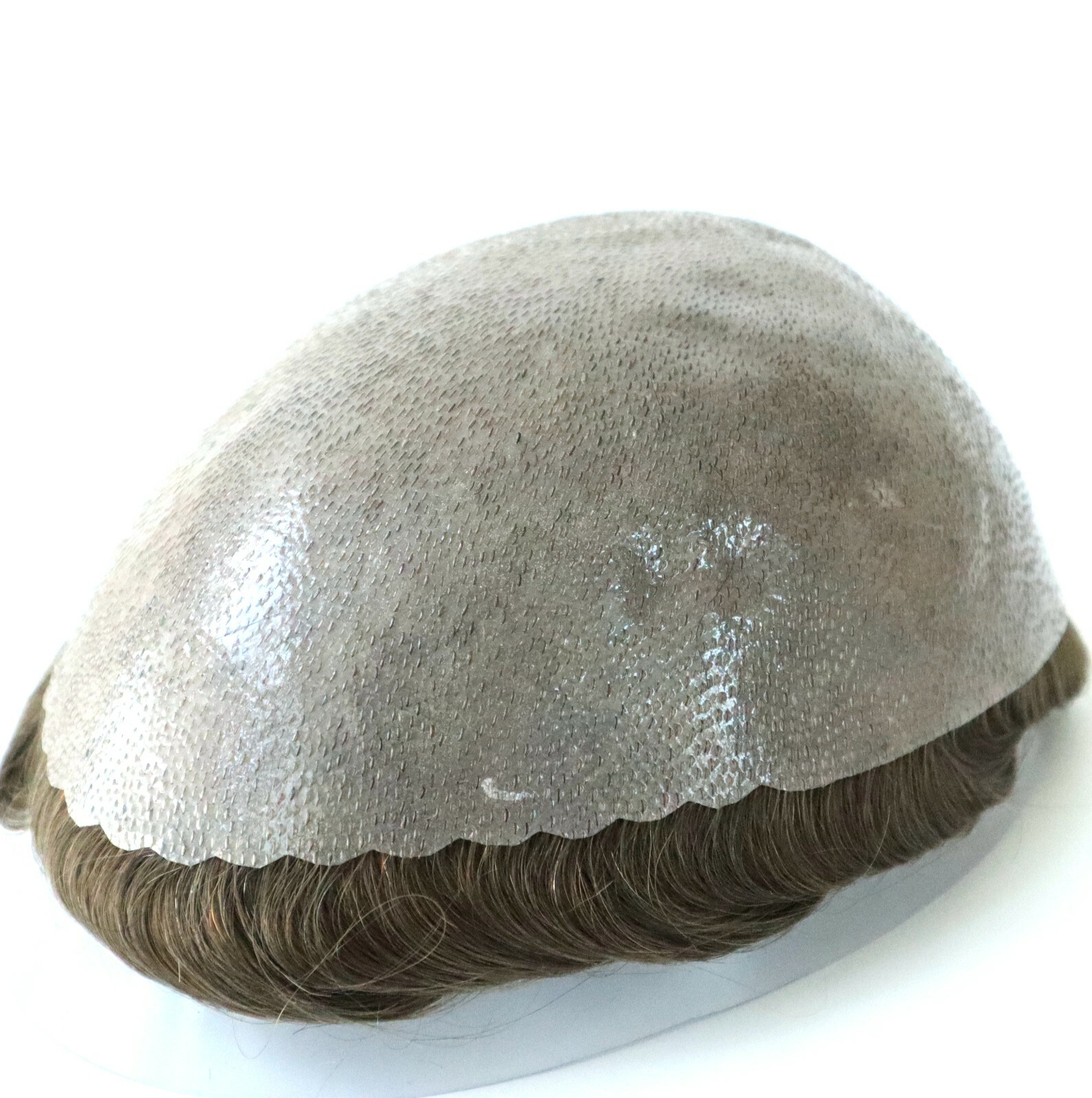 Mens Toupee Human Hair Replacement System Poly Skin Scalloped Knot Hairpiece #6