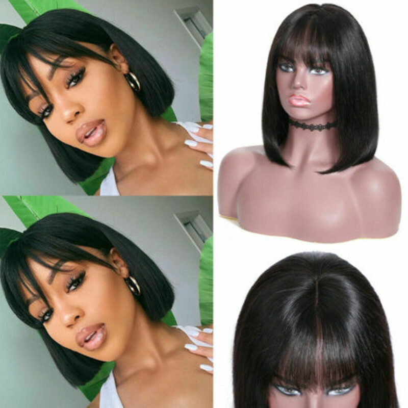 Human Hair Wigs with Bangs Brazilian Virgin Straight Hair Machine Made Bob Wigs