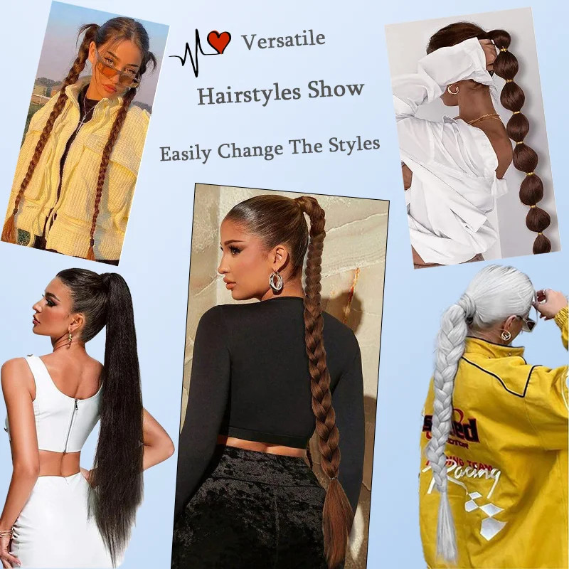 Versatile DIY Braided Ponytail Extensions Synthetic Fake Hair With Elastic Band