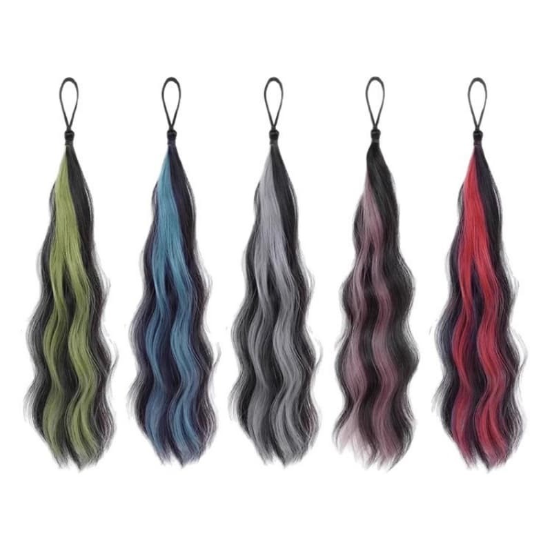Wavy Ponytail Hair Extension Elastic Tie Dye Braids with 10 PCS Rubber Hair Ties