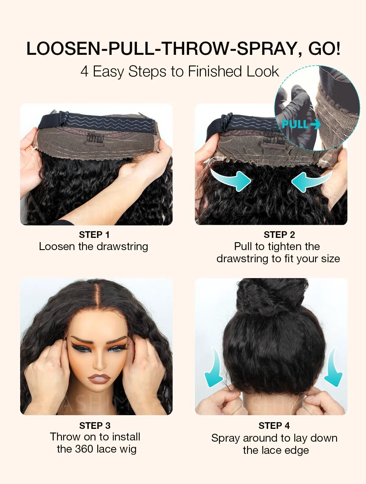New 22″ Ashimary Water Wave Invisi-Strap Human Hair Lace Frontal Wig