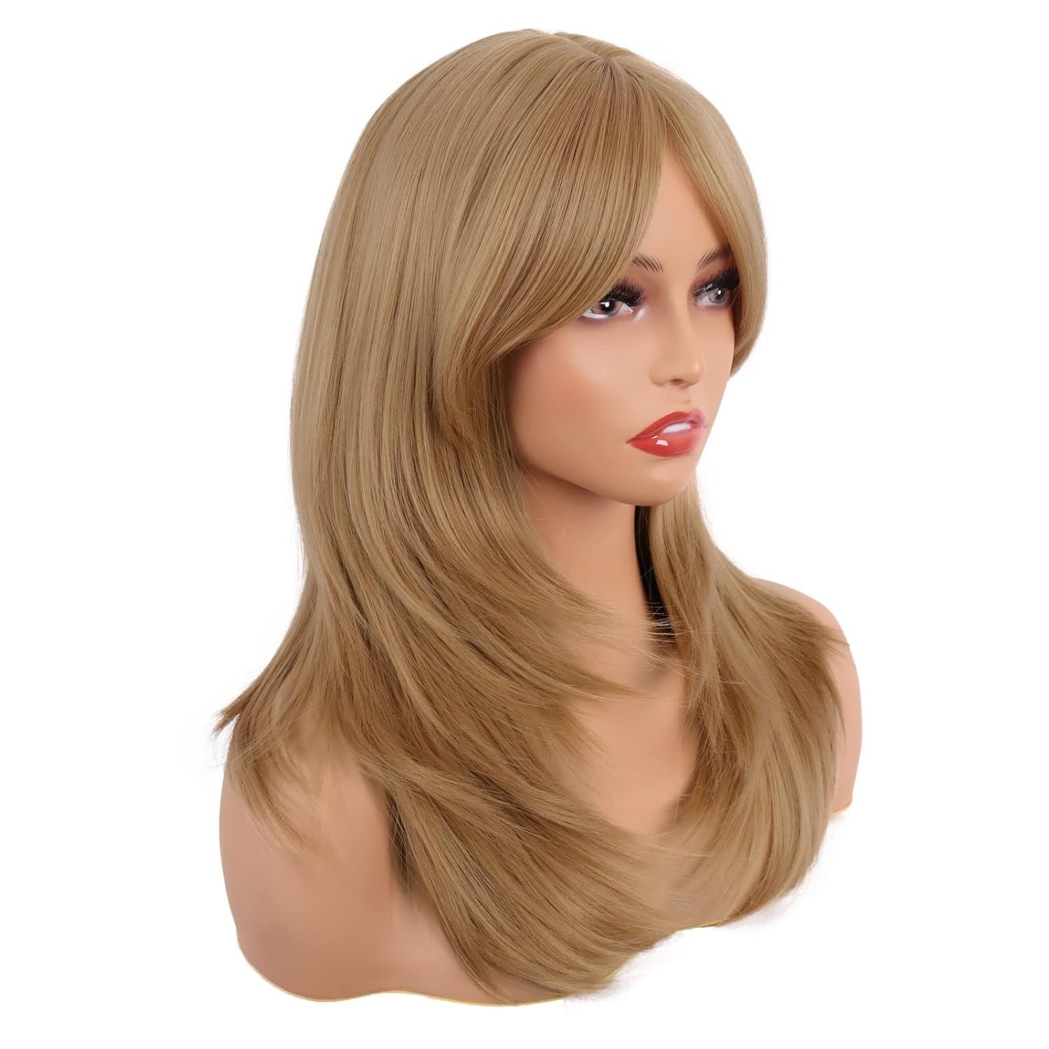 Elegant 50 cm Straight Synthetic Wig with Bangs – Adjustable Cap for Perfect Fit
