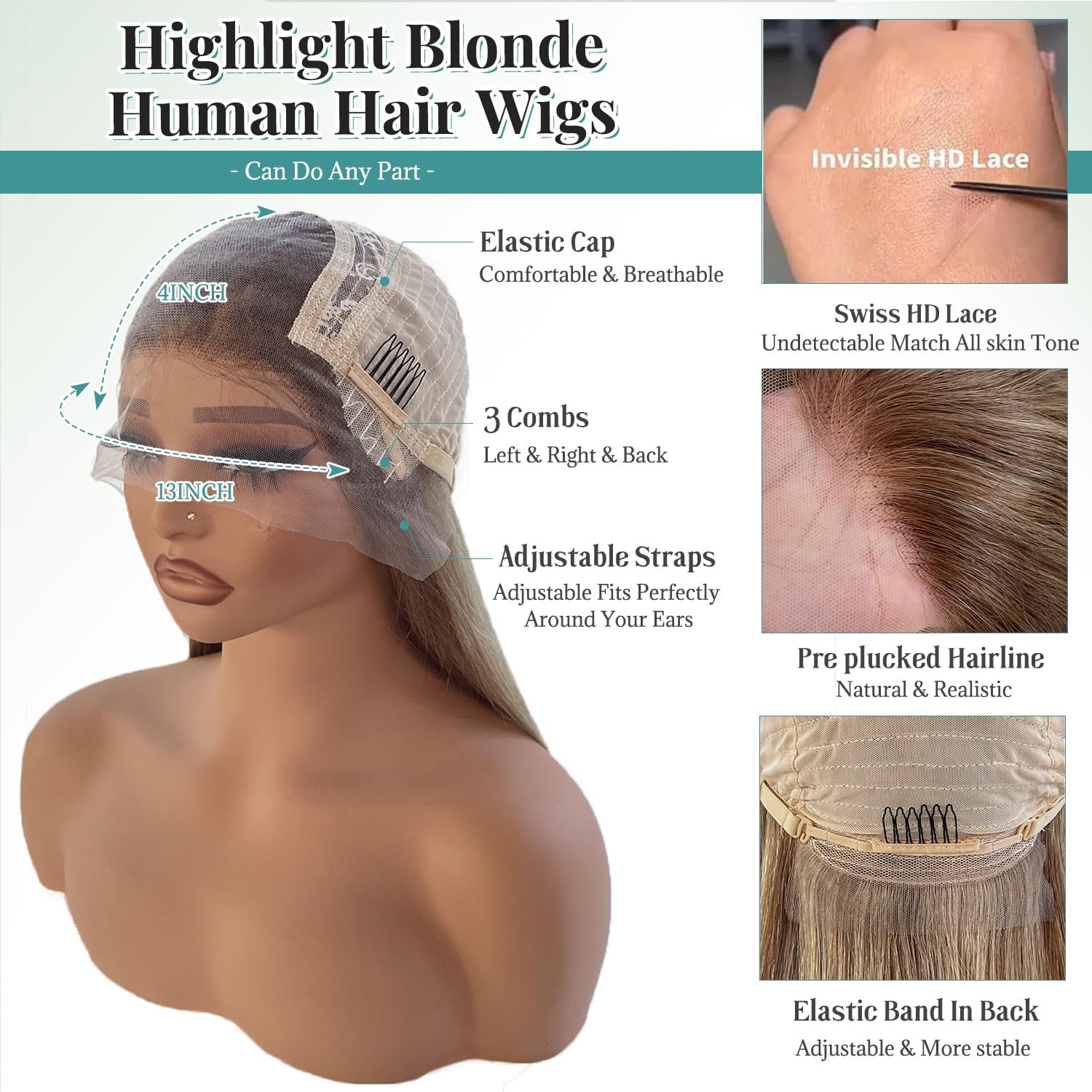 Munx Brown Highlight Lace Front Wigs Human Hair 180 Density Preplucked 13X4 Hd