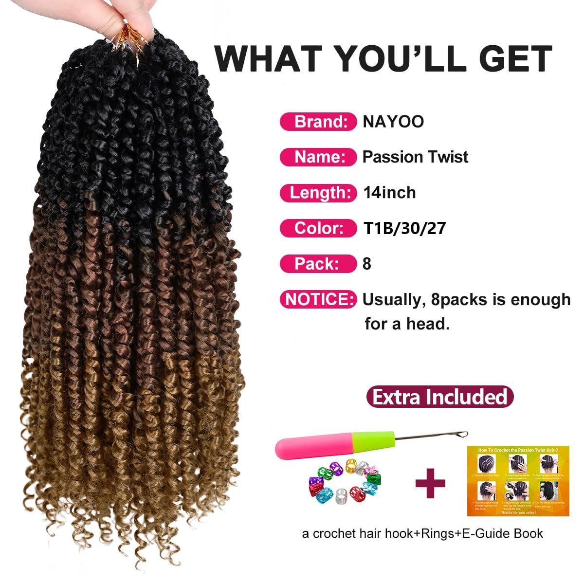 Nayoo Passion – 8 Packs 14 Inch Passion Crochet For Women Crochet