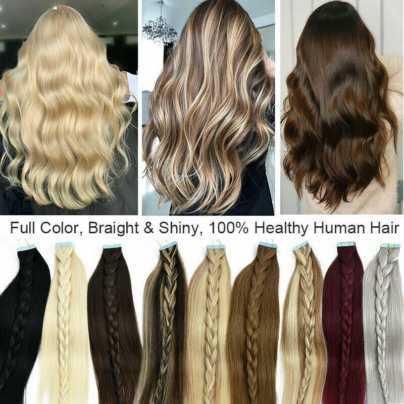 Tape in Real Human Hair Extensions Thick Invisible Skin Wefts Remy Russian Hair