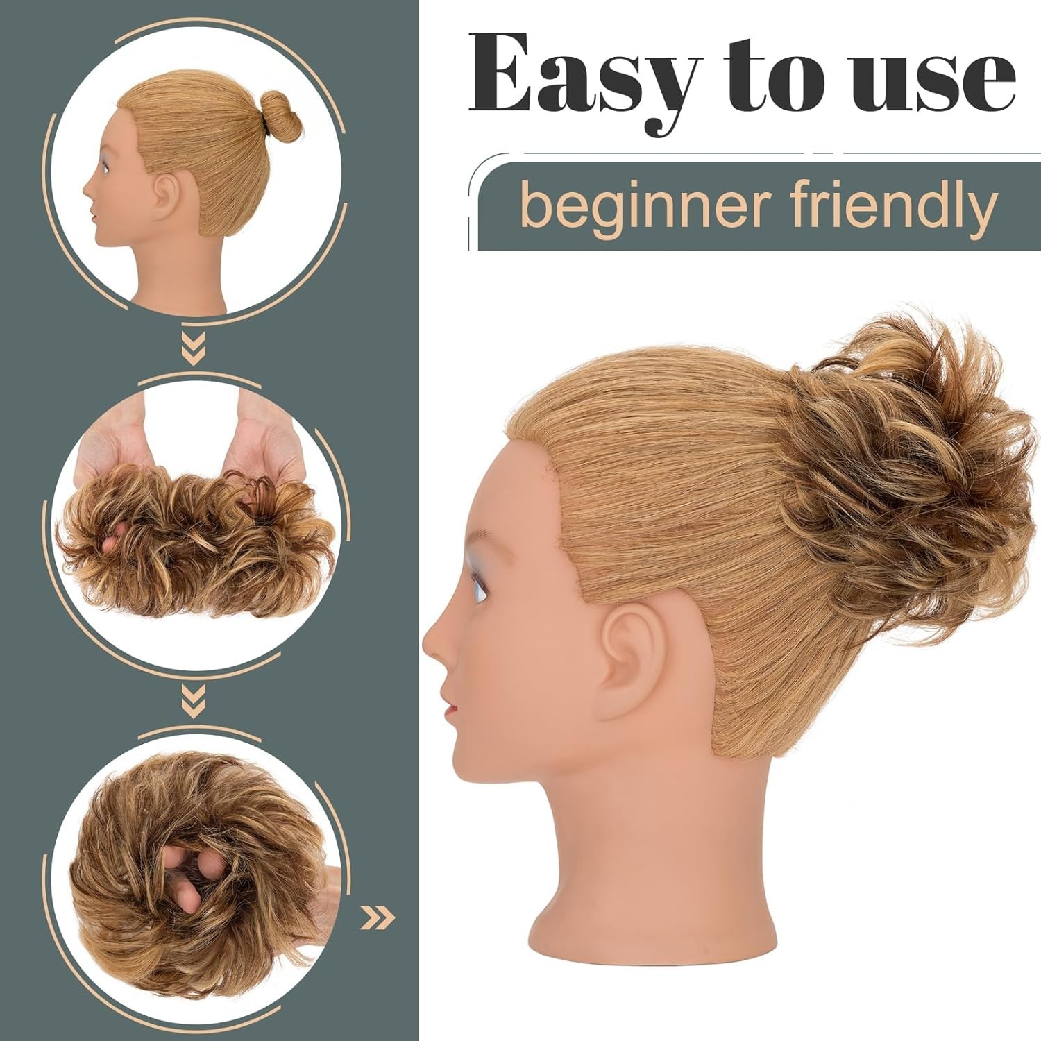Human Hair Messy Bun Hair Piece For Women 30g #4RP27 Medium Brown Mix Dark Blond