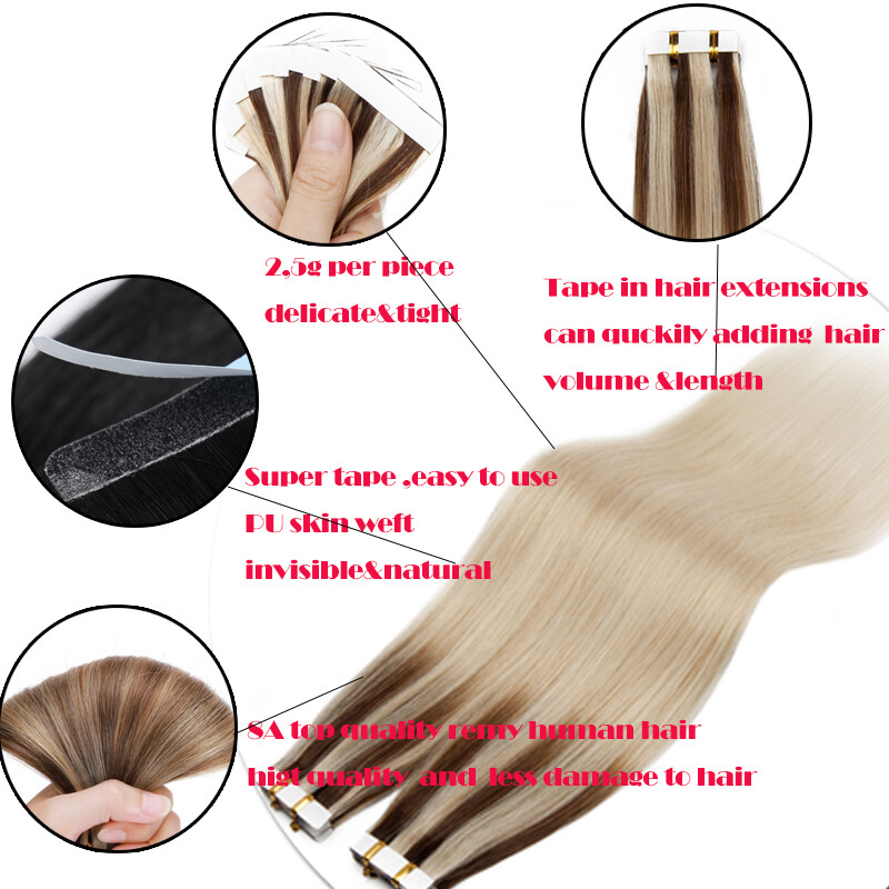 200g 80pcs Thick Skin Weft Tape In Remy Human Hair Extensions Full Head Blonde