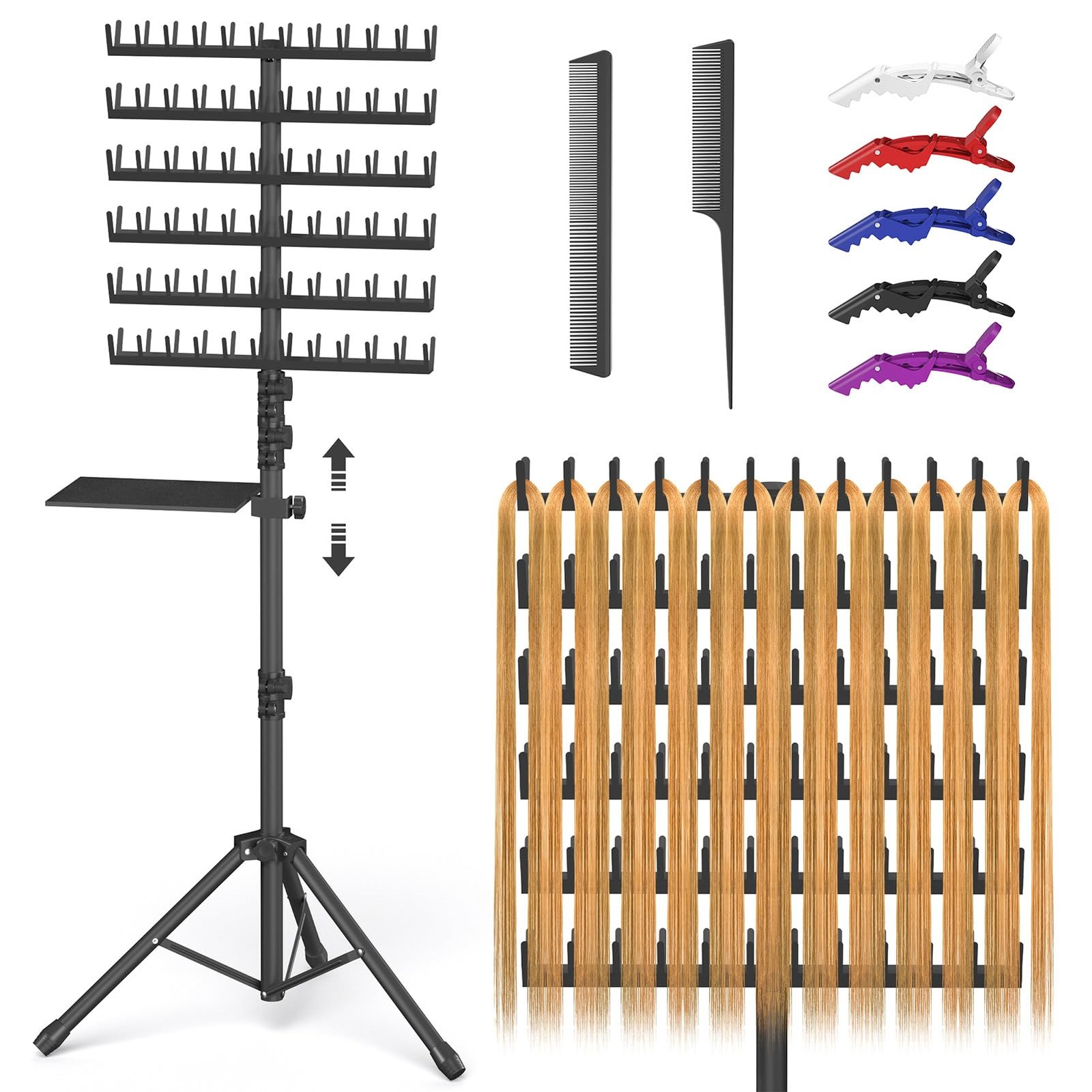 Braiding Hair Rack with Tray, 2-sided 144 Pegs, Heavy Duty Braiding Rack Stan…