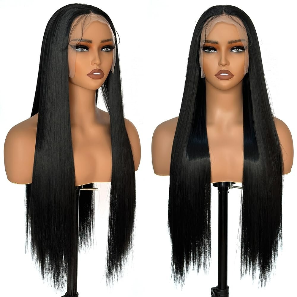30″ Natural Synthetic Lace Front Wigs Black Long Straight Hair Heat Resistant US