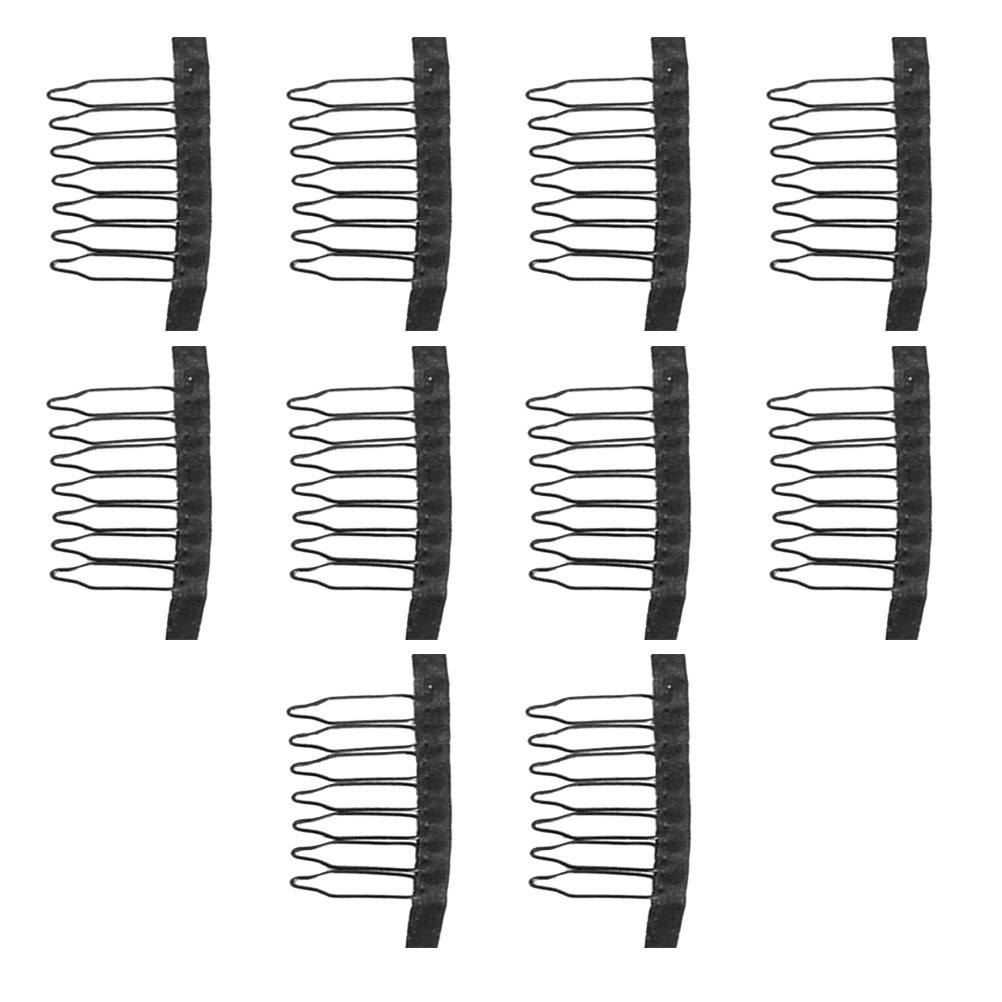 10Pcs Black Net Comb Clip with 7 Steel Teeth for Wig Caps and Salon Use