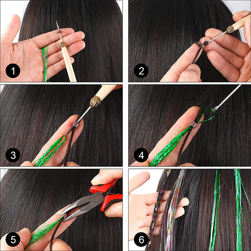 Sparkle Hair Tinsel Holographic Glitter Extensions Highlights False Hair Pieces