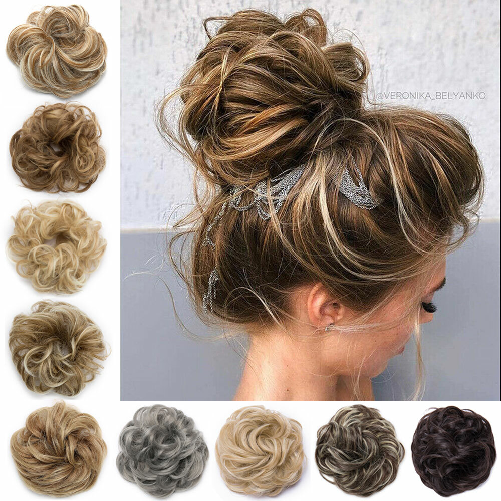 Real Thick Curly Messy Bun Hair Piece Scrunchie Hair Extensions AS HUMAN HAIR US