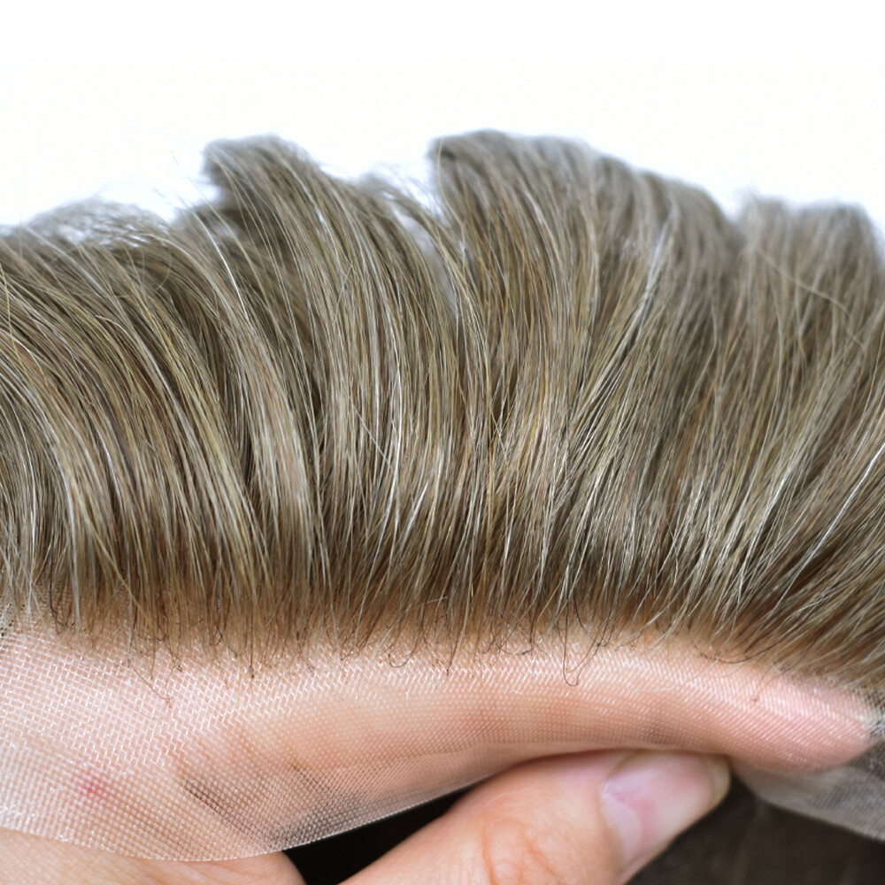 Mens Toupee Hairpiece Swiss Welded Mono Lace Wig for Men Hair System Replacement