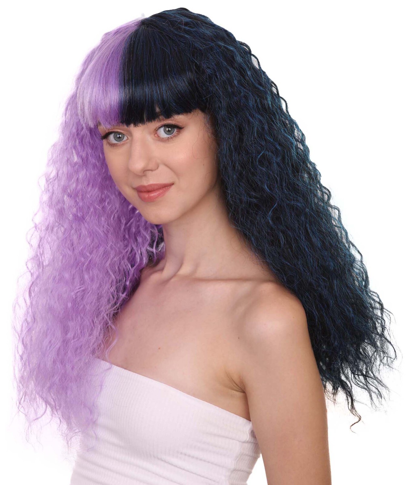 Adult Womens Long Wig, Wavy Purple & Black Wig, Premium Breathable Capless Cap