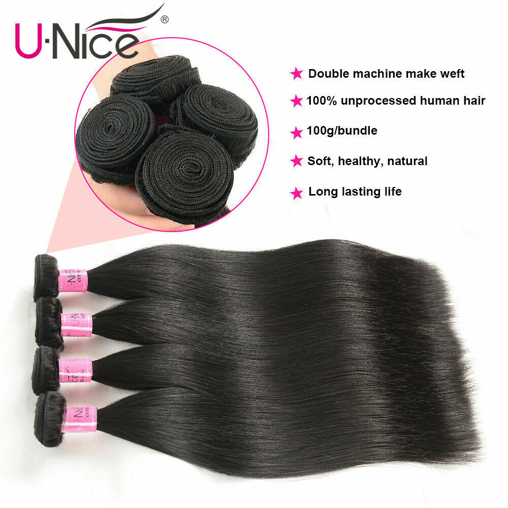 Mongolian Straight Human Hair Extension Bundles With HD Transparent Lace Closure