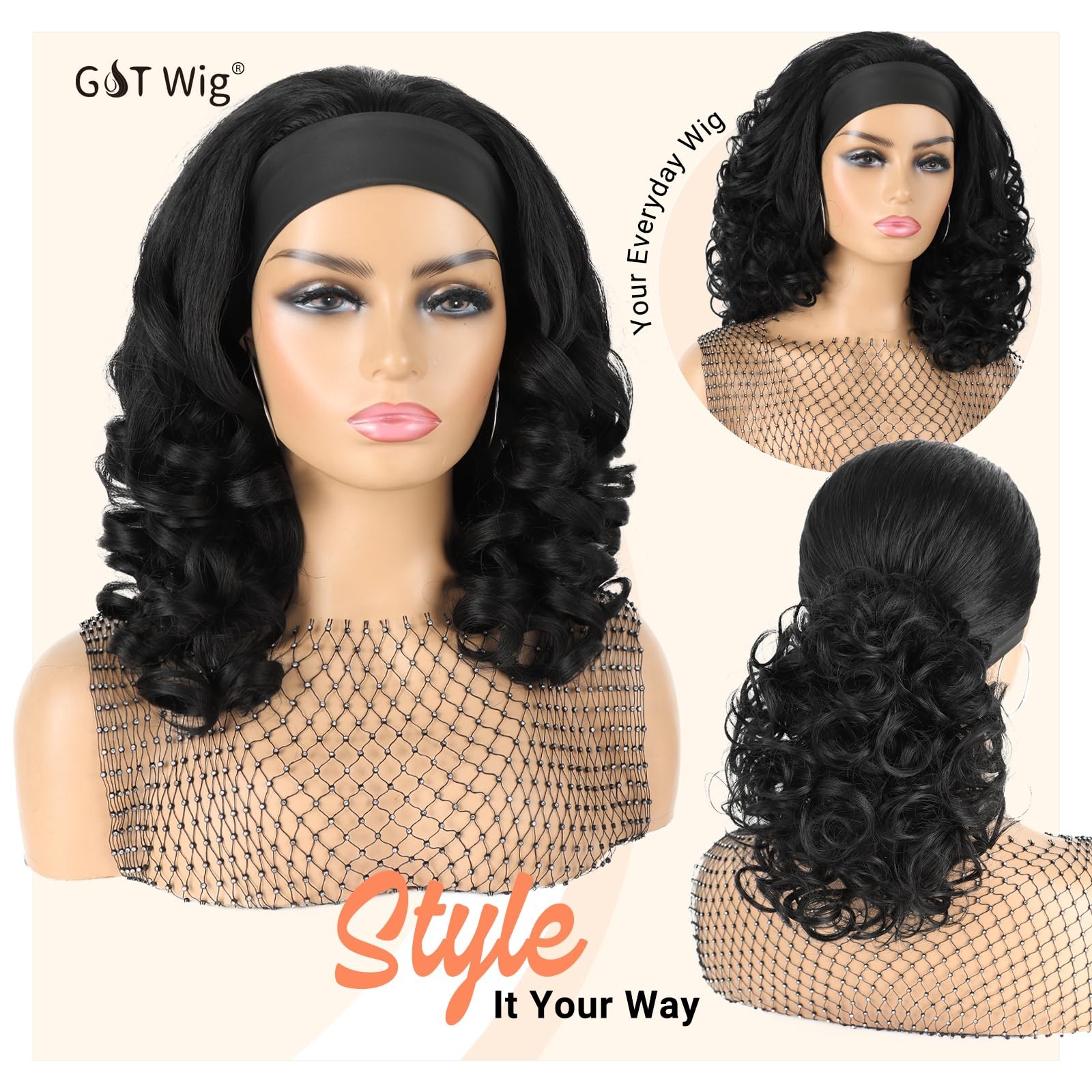 Yaki Curly Headband Wigs for Black Women Kinky Straight Curly Headband Wigs S…