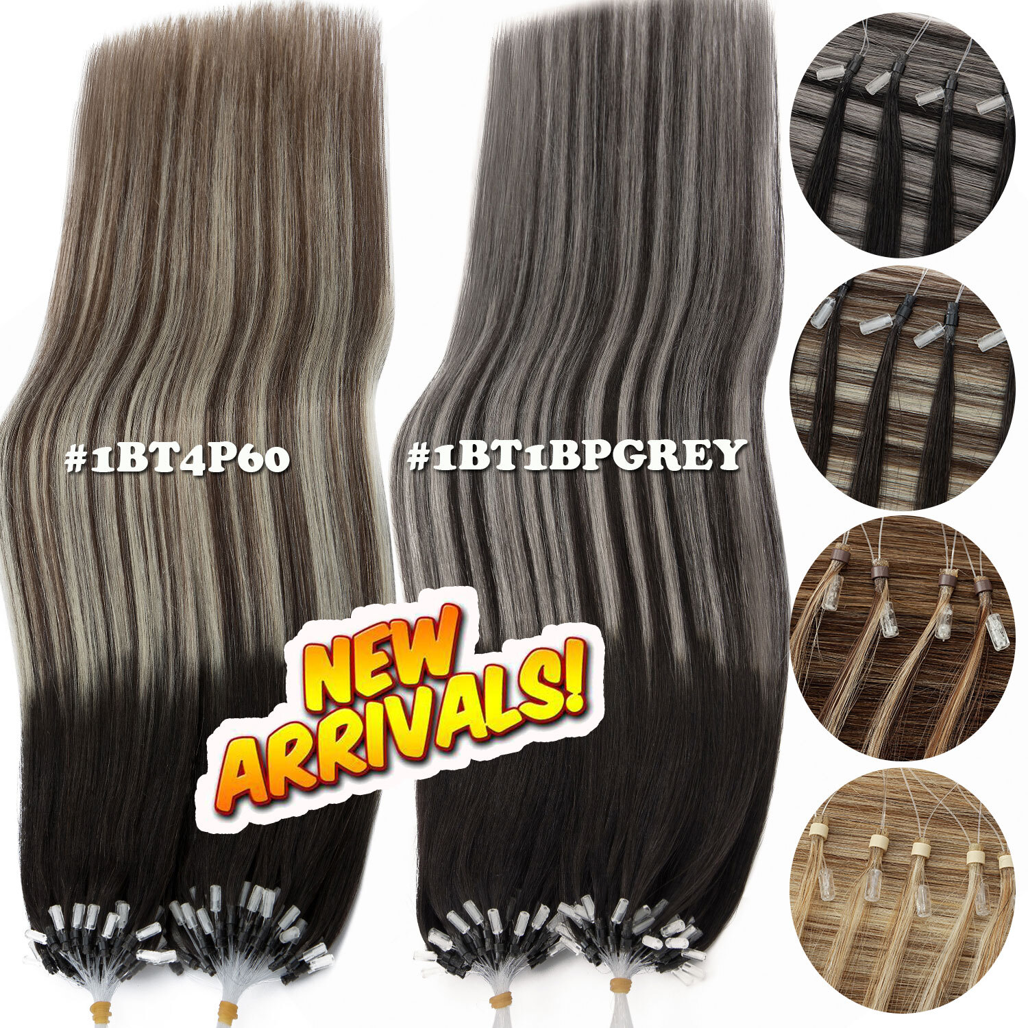 Micro Ring Loop Beads Tip Remy Human Hair Extensions Thick Full Head Black Brown