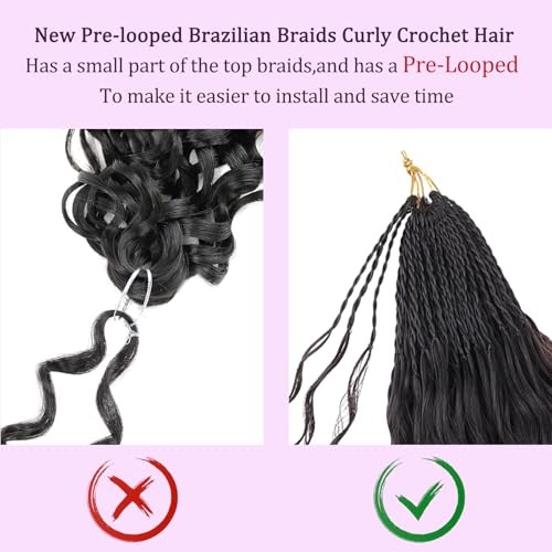 Pre looped Micro Brazilian Braids Curly Crochet Hair 18 Inch (Pack of 8) 1B#