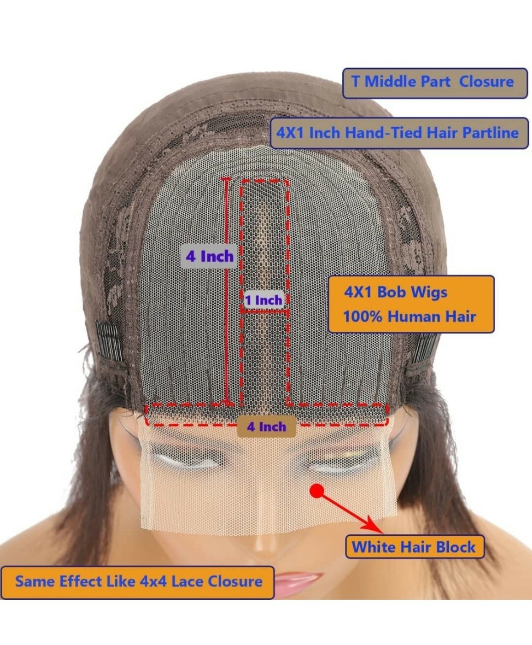 4X4X1 T Part Lace closure Straight Bob Human Hair Wig 12in
