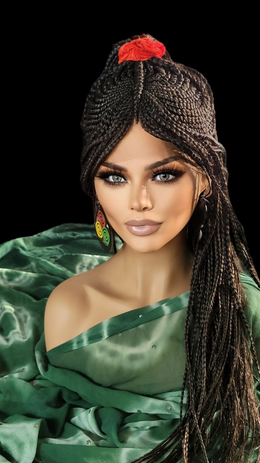 Braided Wig Dark Brown #4 Long Box Braids Lace Front Glueless 22″ Handmade NWT