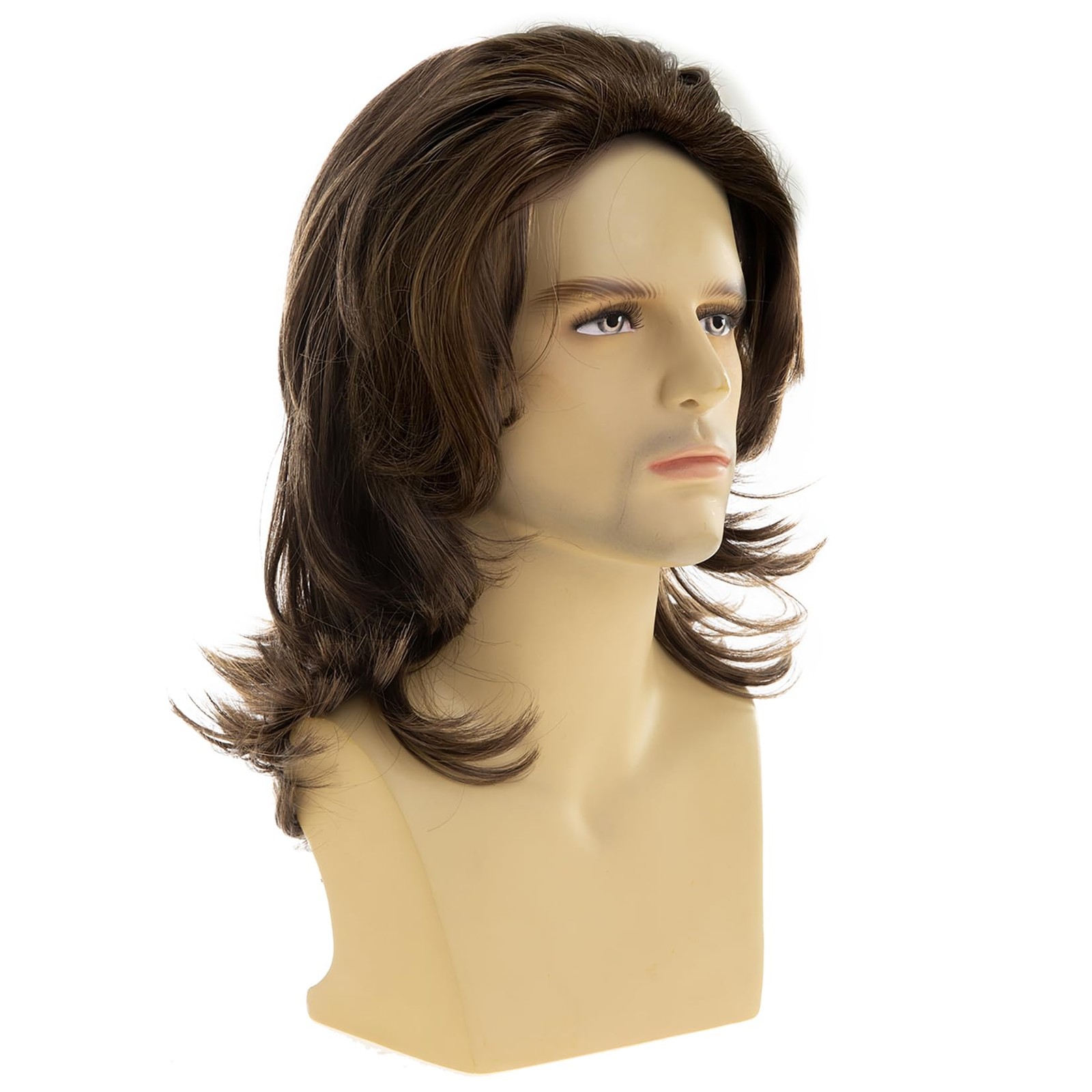 Dsimeig Long Wavy Brown Wigs for Men Natural Layered Rocker 22.5 Inch, brown